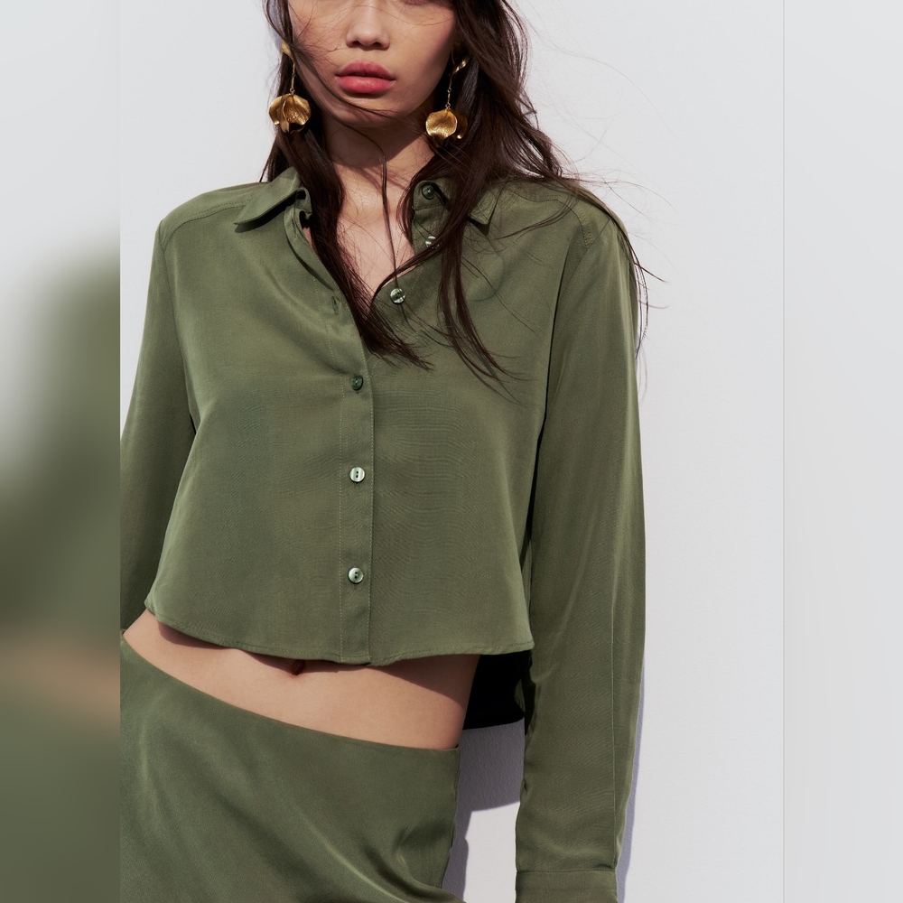 ZARA LYOCELL CROPPED SHIRT
